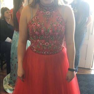Floral Red Prom Dress